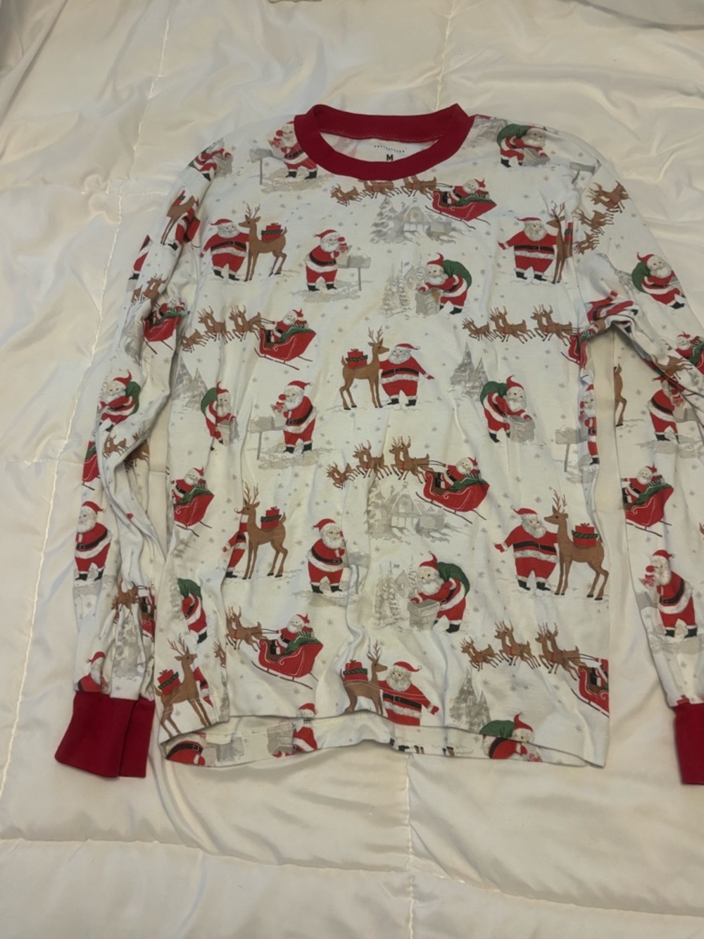 Pottery Barn Kids White Red Santa & Reindeer Pajama Top
